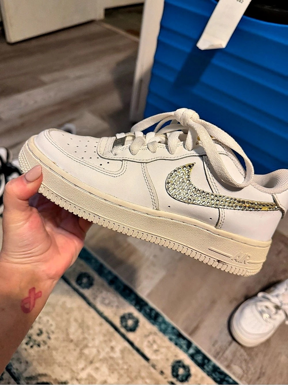 Nike Air Force 1 White Rhinestone Swoosh Sneakers